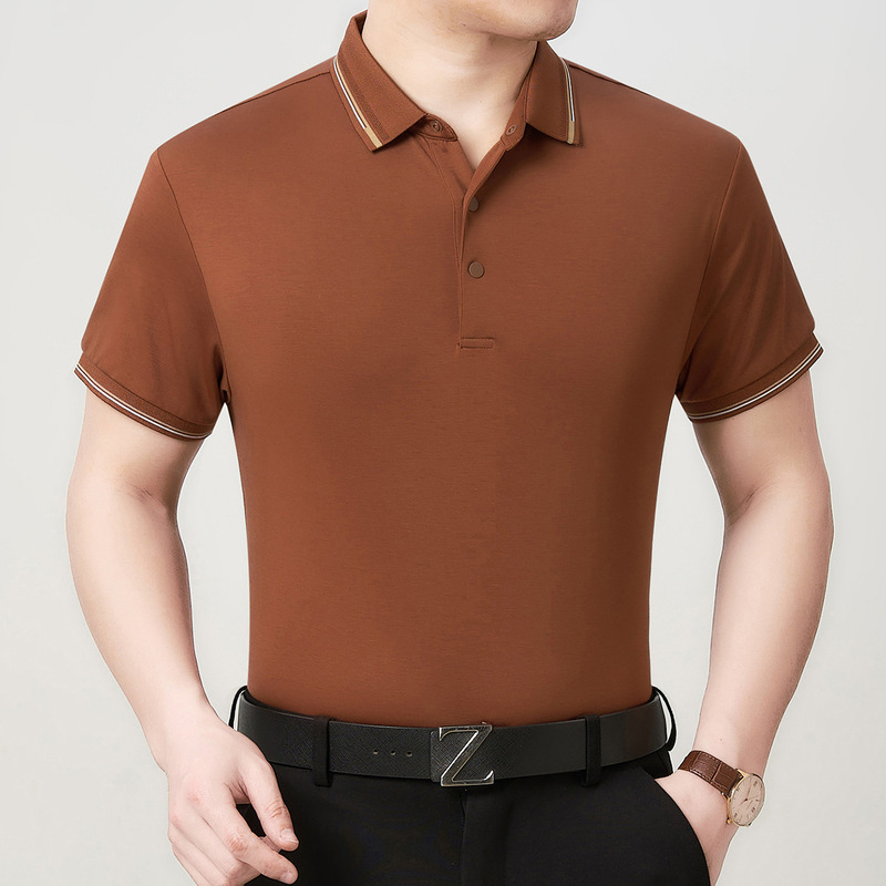 Brand Lapel Short-Sleeved T-Shirt Men's Summer Thin Business Casual Silk Polo Shirt Ice Silk Dad T-Shirt