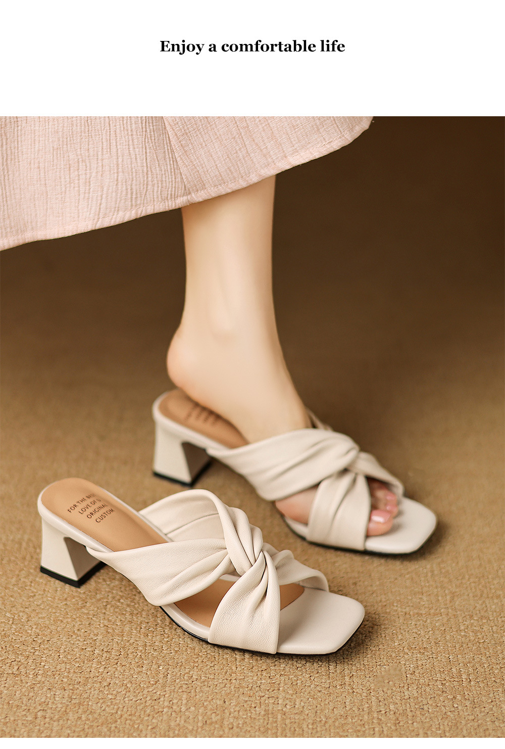 Sandal cao gót nữ quai ngang gót 5 cm phong cách cổ điển — đen chi tiết 2