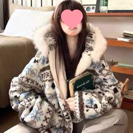费尔岛美式羊羔毛外套加绒加厚外套女宽松2025年新款冬季保暖棉衣