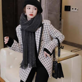洋气休闲百搭小西服客供面料编织嵌闪线夹花显瘦小香风外套女装