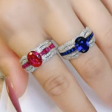 El nuevo S925 de todo el cuerpo plateado Douyin venta caliente simulación color tesoro diseño de nicho anillo retro piedra principal 7*9