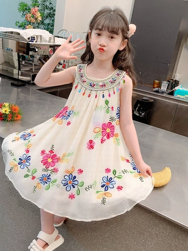 Летнее платье принцессы без рукавов для девочек, супер сказочное праздничное платье, новое платье в этническом стиле для маленьких девочек