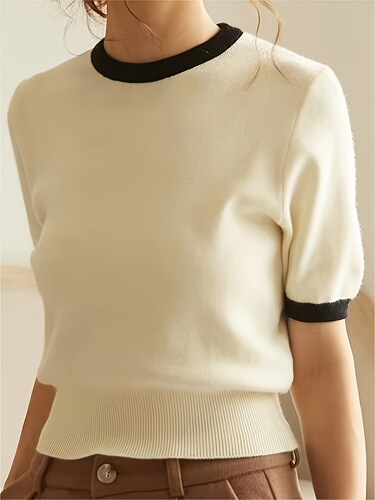 Contrast Trimming Knitted Top T-shirt Elegant Casual Holiday