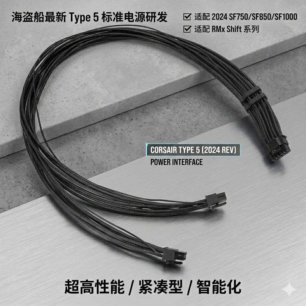 海盗船Type 5专用模组线16AWG线双8P转16P线PCIE5.0 12VHPWR新款