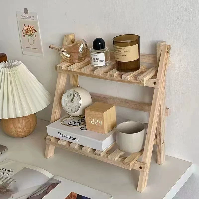 Wooden double-layer table book with pictures, storage system