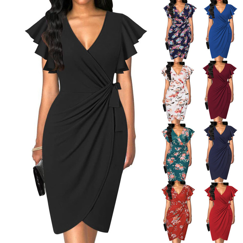 2023 European and American Cross-Border Export Sweet Style Twist Slim Waist Pleated Pure Color Dress for Women