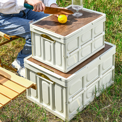 Outdoor storage box picnic wooden lid box car trunk organizer box portable basket camping folding box