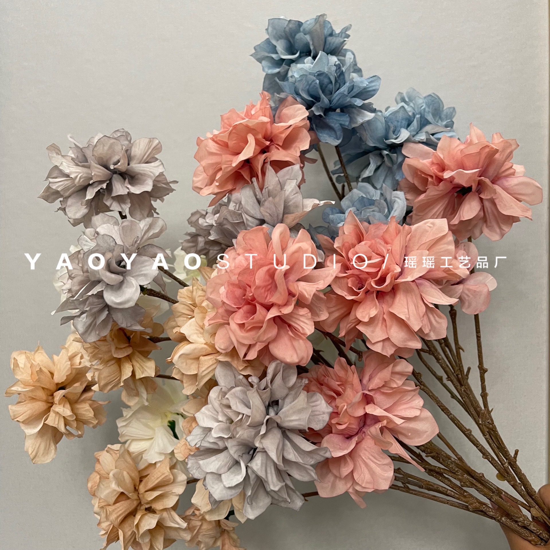 仿真6头香奈花 婚礼堂装饰路引插花新款芙蓉牡丹假花批发拍照道具