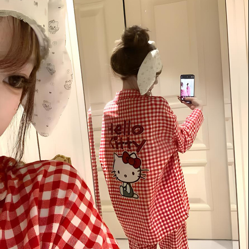 【甜豆狗狗】春秋简约长袖云朵绵可爱狗狗睡衣女套装家居服|undefined