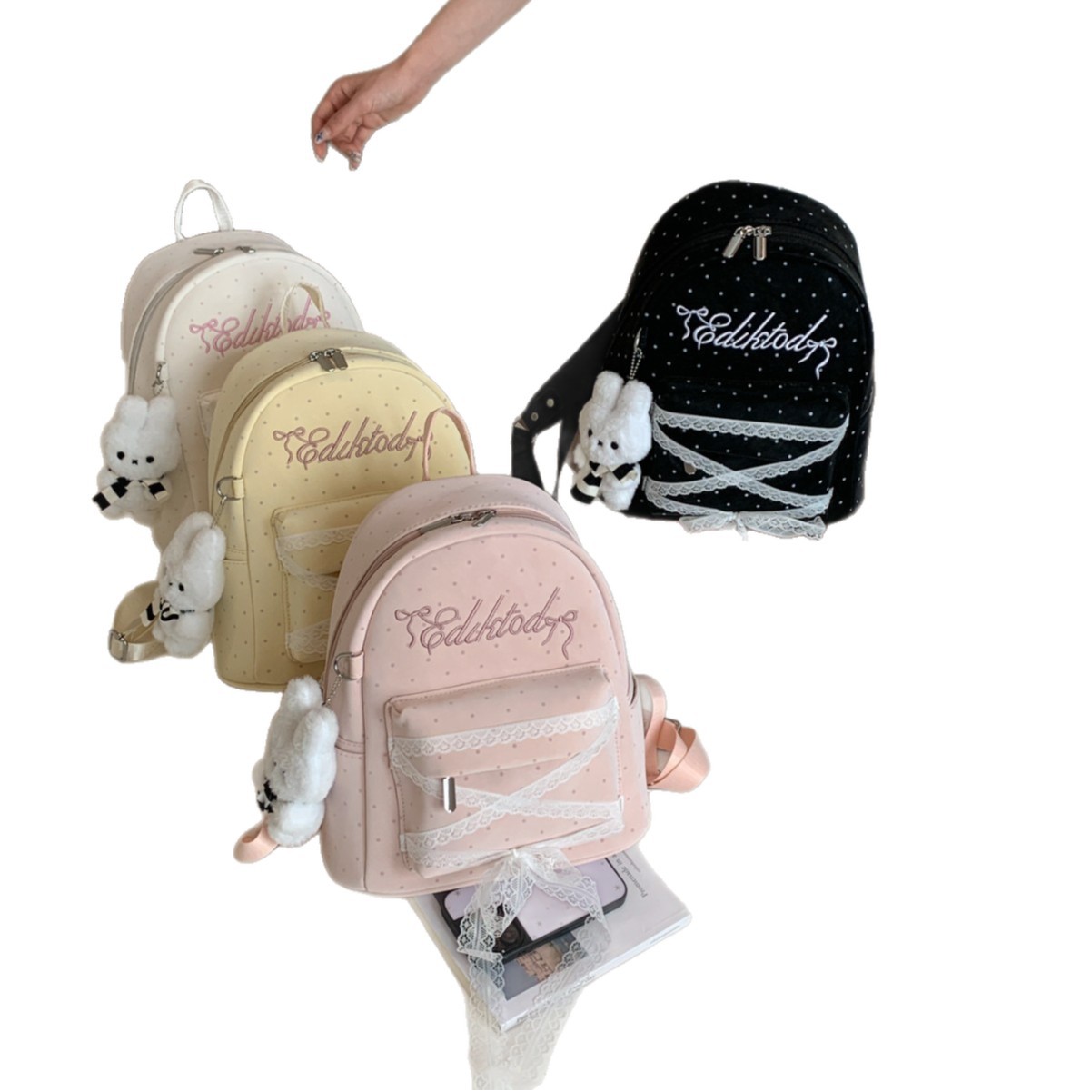 Mochila de letras onduladas para mujeres 2026 nuevo arco de encaje dulce mochila diaria mochila de verano ligera