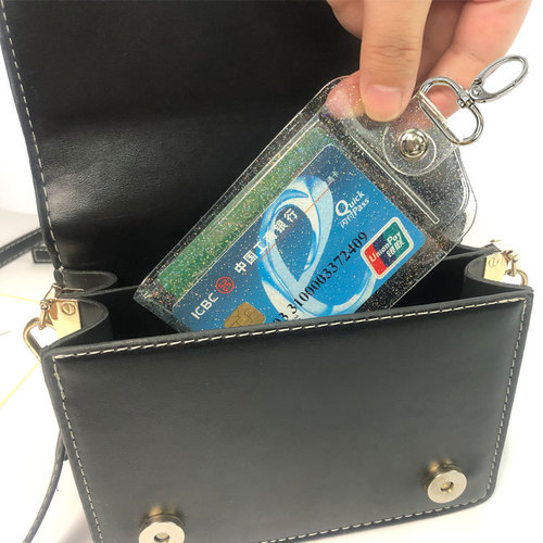 Four card positions soft leather ins style Japanese and Korean transparent glitter creative bus card meal card student buckle card sleeve card bag