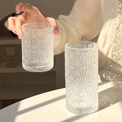 小衆ins風ベゴニア花彫刻グラスシンプル氷アメリカラテコーヒーカップ飲料カップジュースカップ
