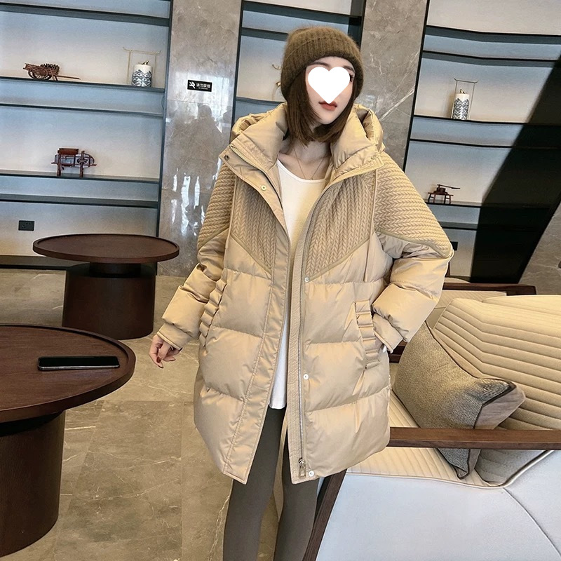 Winter long knitted down jacket