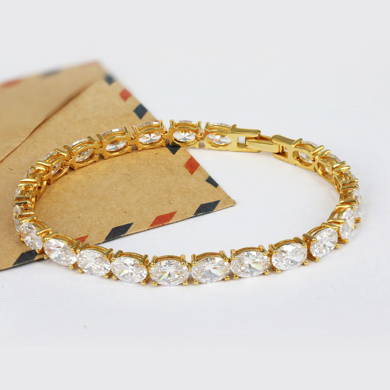 Jewelry Processing Factory S925 Silver Round Diamond Row of Diamonds Gold Bracelet European and American Fashion Design Exquisite Bracelet Wrist Chain for Women
