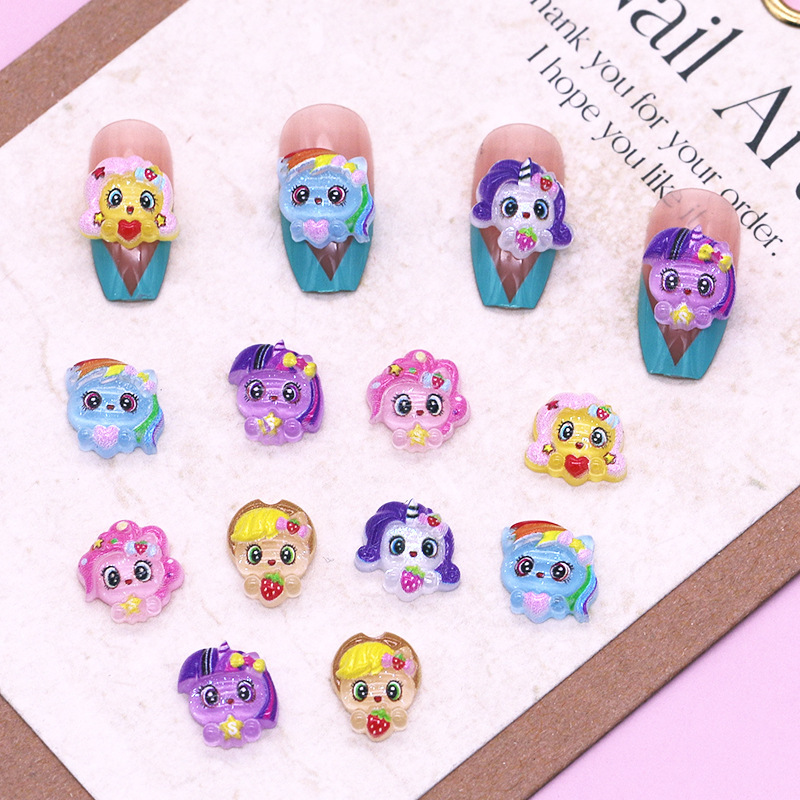 Hot New Cartoon Pony Polly Nail Ornaments Cross Border Wholesale Cute Unicorn Nail Ornaments Accessories