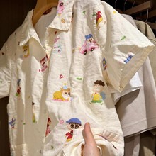 夏季新款~蜡笔小新纯棉双层纱短袖短裤双口袋套装可爱卡通家居服