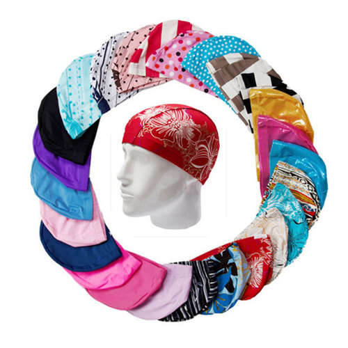 Nylon multi-color swimming cap with optional extra elasticity for adults and children, universal male and female long hair ear protection fabric swimming cap