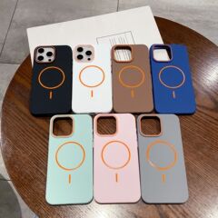 简约磨砂肤感苹果16PM手机壳滴油细圈磁吸iPhone15保护套纯色17