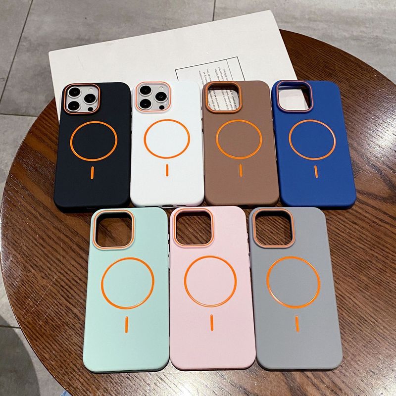 简约磨砂肤感苹果16PM手机壳滴油细圈磁吸iPhone15保护套纯色17|undefined