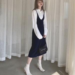 2021 spring dress new V-neck French retro style long skirt women’s slim waist sleeveless suspender dress