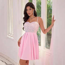 欧美小礼服2025新款年会主持姐妹礼服短款跨境演出宴会闺蜜伴娘服