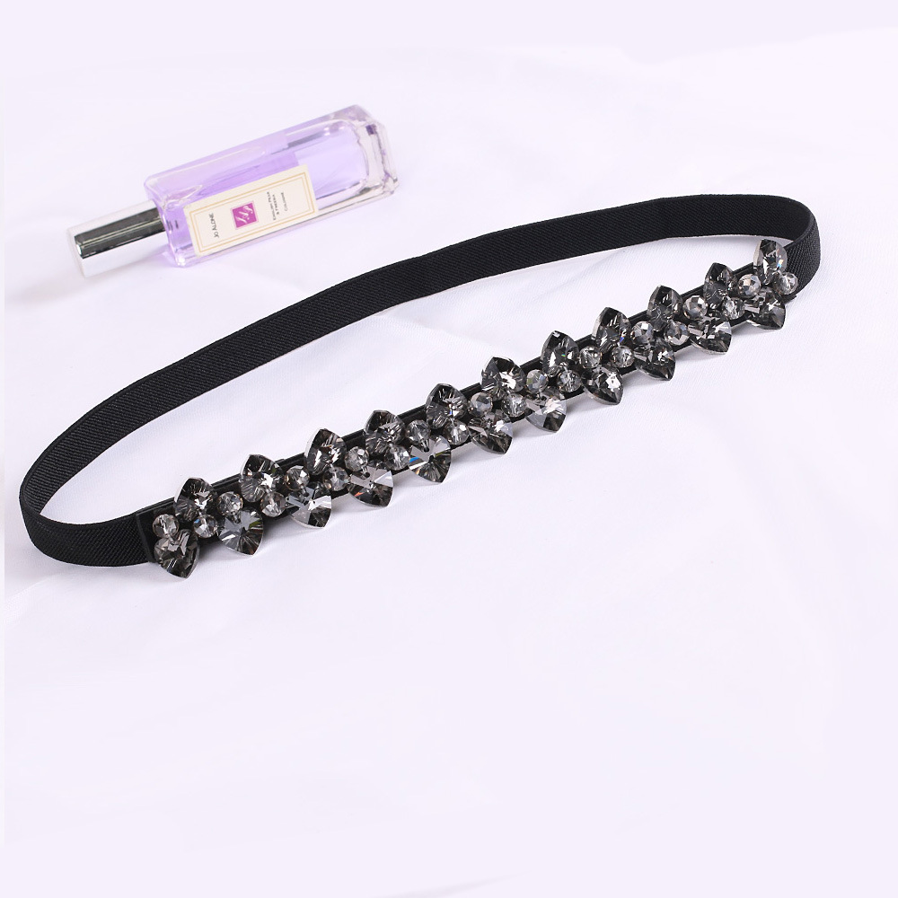 Cintura elastica intarsiata con strass brillanti, accessori da donna semplici e versatili, decorazione della vita della gonna, accessori da donna alla moda con strass_voghion.com