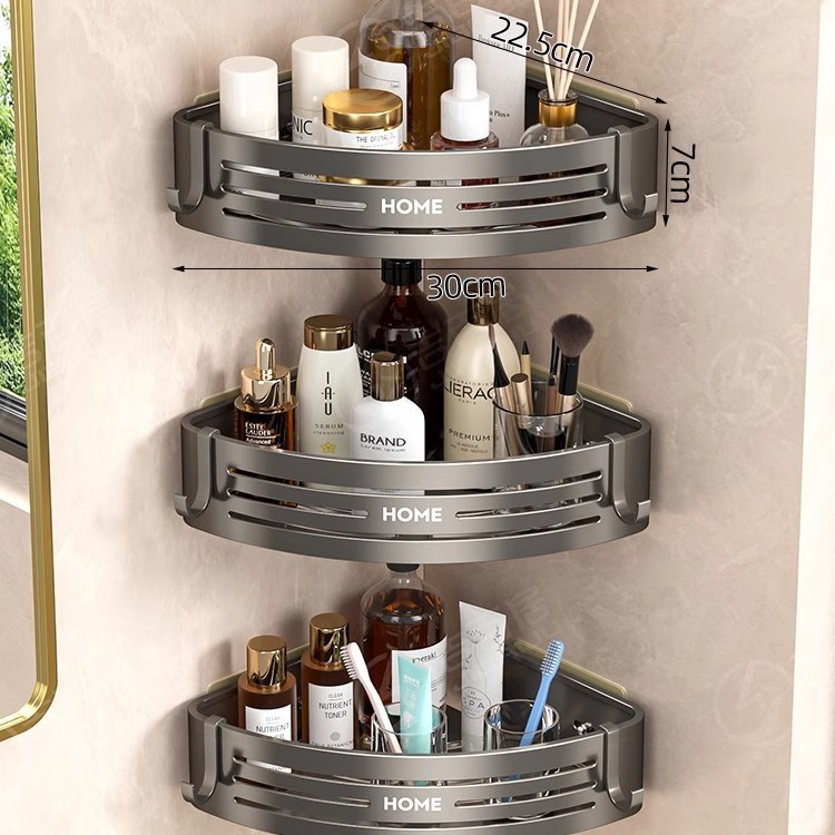 Estante Esquinero Triangulada de Baño de Aleación de Aluminio, Sin Perforación