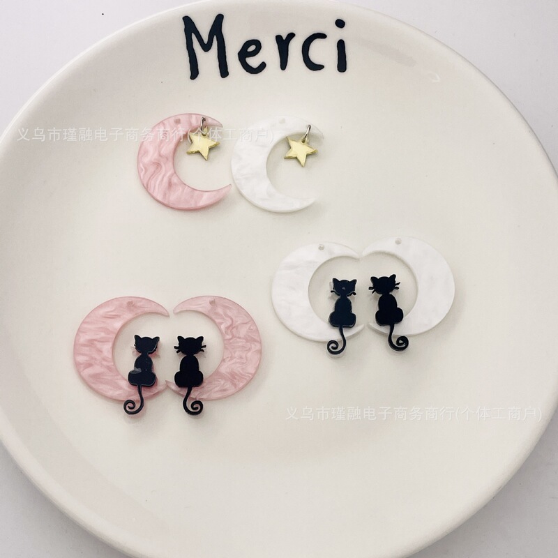Cross-Border Popular Cat Earrings Moon Star Earrings for Girls with Soft Hearts Fashion Ear Hooks Ear Pins Ins
