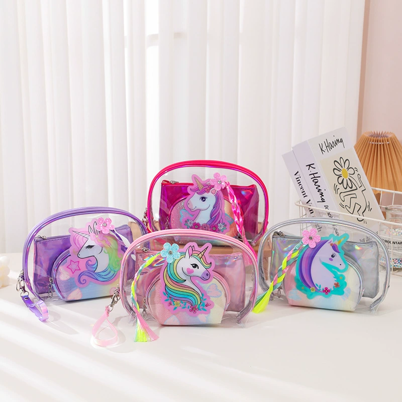 Cartoon transparent set PVC, capacious small clutch bag, waterproof bag, handheld cosmetic bag for traveling, 3 piece set