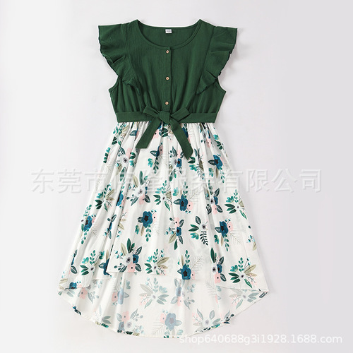 Cross-border new parent-child dress, floral long dress, mother + daughter + baby home parent-child family set