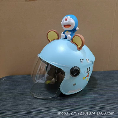 Motosiklet kaskı (dəbilqə), children's helmet boy 6-12 years - blue-mickey-mouse-transparent-long-mirror-brown-bear-ears-jingdang-boy