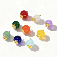 仿玉石圆珠子纽扣铜脚花托装饰扣子复古旗袍扣汉服唐装扣衬衫扣