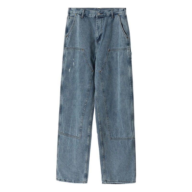 UNF verano pesado lavado, desgastado y desgastado, pantalones de tala, jeans rectos de algodón callejero americano, hombres y mujeres