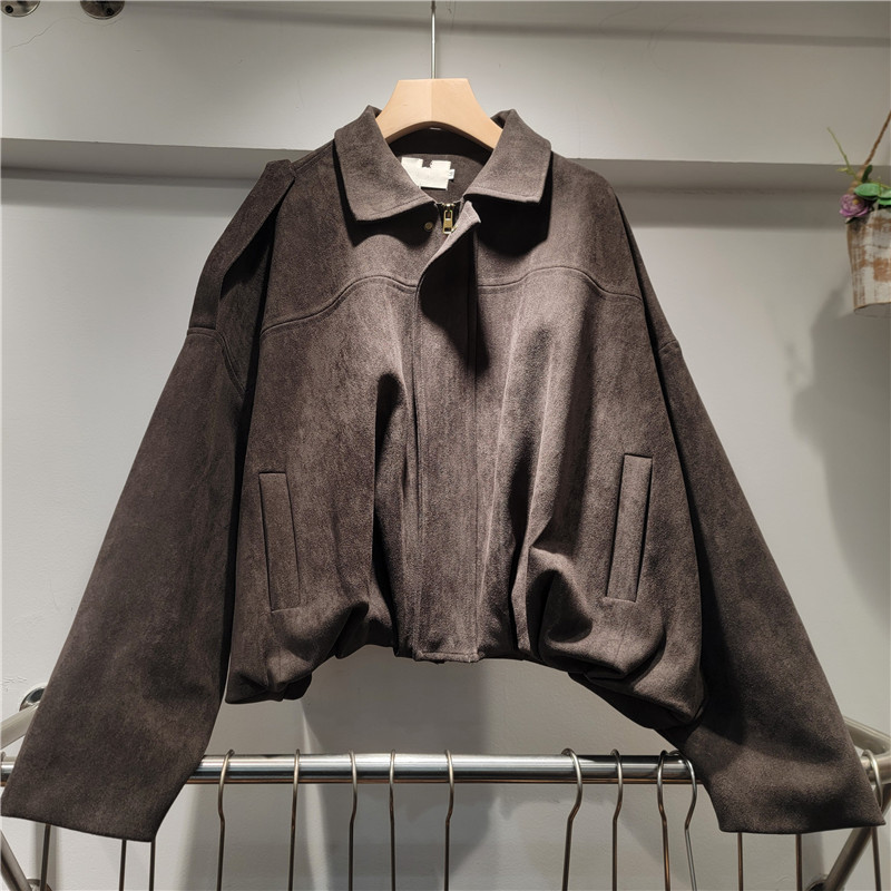 Chaqueta Aviador de Gamuza Sintética para Mujer con Solapa