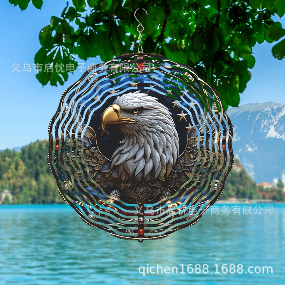 Трансграничный Новый День Независимости США Логотип 3D Металлический Ветер Ветер колокольчик Белоголовый орлан Двор Садовые украшения