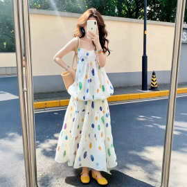 多巴胺彩色波点吊带半身裙套装女夏日2026新款韩系独特漂亮两件套