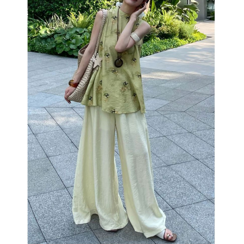 新中式国风套装夏女2025新款休闲套装女减龄老钱风无袖宽松两件套|undefined