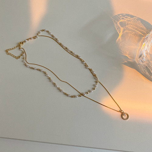 Cool Wind Double Pearl Ring Pendant Necklace for Women, Lockchain, Summer Korean Style Fashion Simple Accessory, Elegant Choker