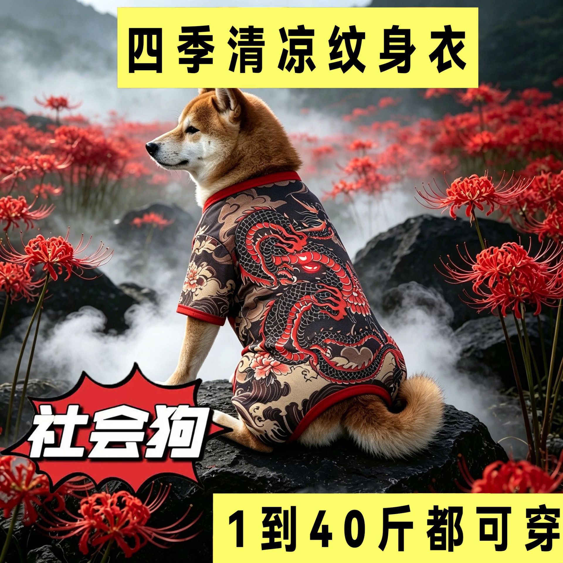 网红宠物纹身衣防掉毛透气四脚衣个性宠物服饰搞笑宠物服饰