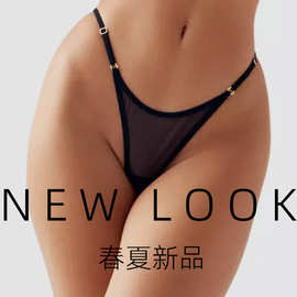 外贸情趣比基尼高开叉透明可调节细带丁字裤夏薄网纱欧美女丁字裤