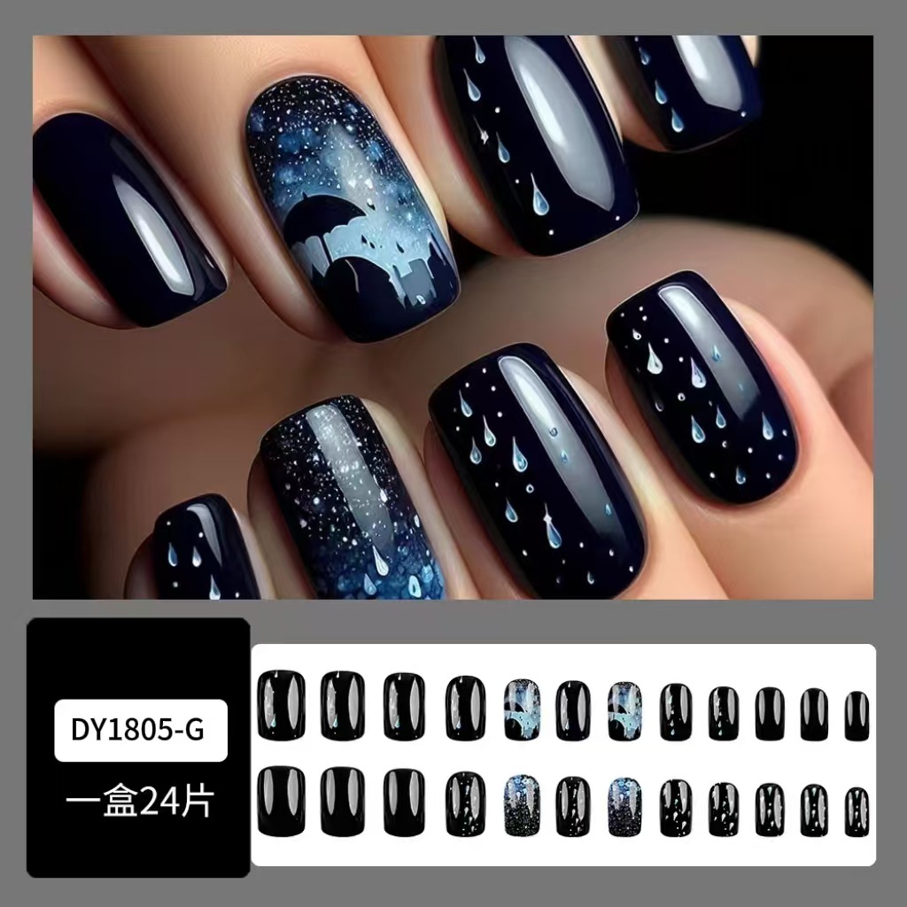 Noche lluviosa fortaleza de manicuras largas simple parche de uñas de color blanco gradiente Europa y América venta caliente estrella desgaste de uñas image 8