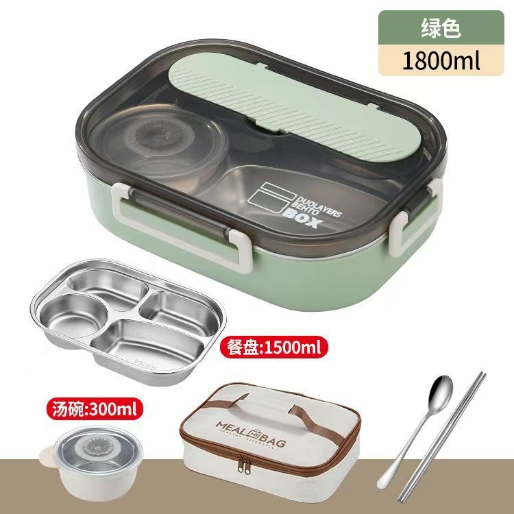 Caja de almuerzo de aislamiento sellado de estudiantes de oficina caja de almuerzo portátil de gran capacidad 304 acero inoxidable con tazón de sopa