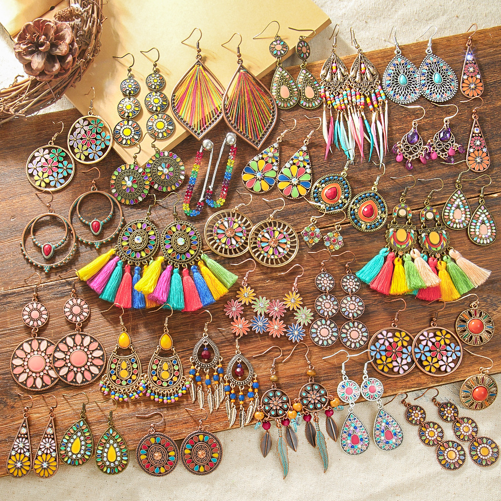 15g Weight Alloy Ear Needle Material Drop Earrings Classification 1 Pair Quantity Daily, Street Occasion Zinc alloy Material Geometric Pattern All Seasons Season Women's Gender Polished Finish Ethnic Style Style 1 Pair Ethnic Style Geometric Zinc Alloy Drop Earrings 1