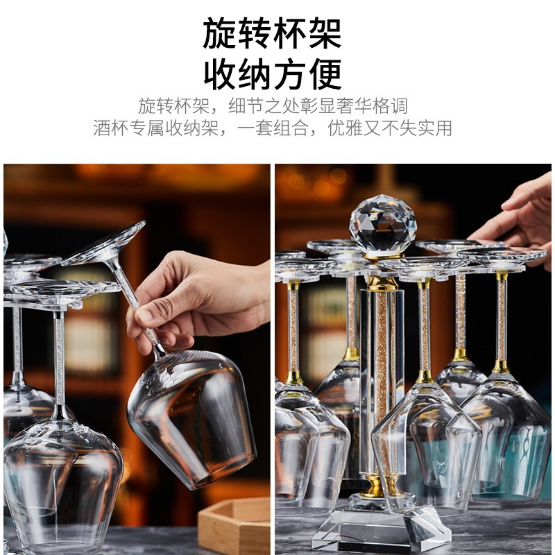 Copas de vino de gama alta de lujo ligero, vidrio de cristal de pie alto, diamantes de oro, diamantes de plata, vasos de cristal giratorios comerciales para el hogar