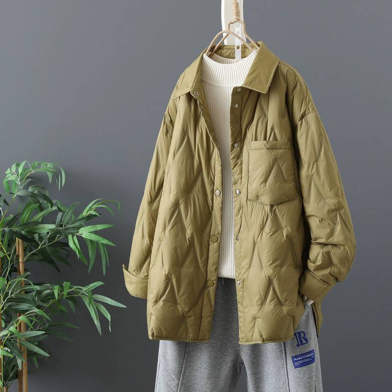 4578 # 2026 Autumn and Winter New Style Shirt Collar down Jacket for Women, Loose Fit, Slimming, Lightweight Top, Women's Coat