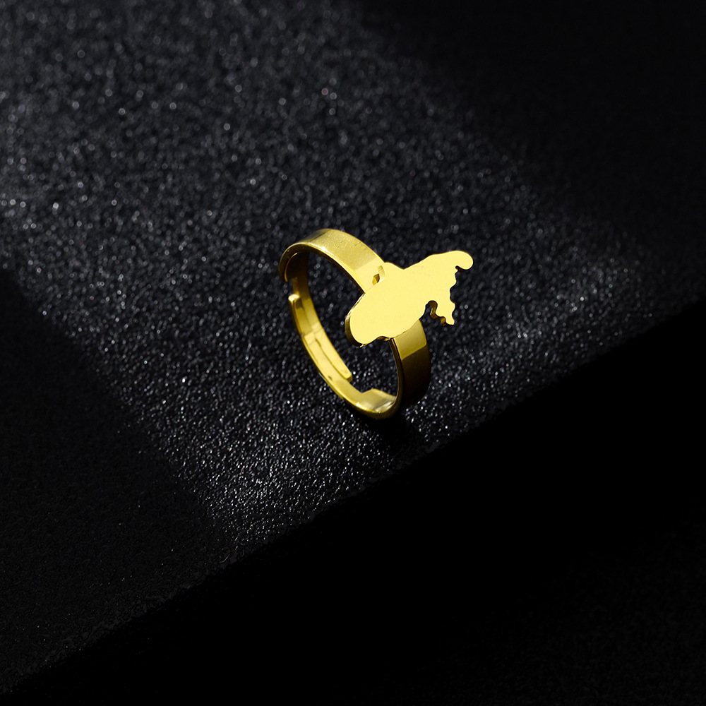 Unisex Gender Real Gold Plated Map Titanium Steel Retro Ethnic Style Waterproof Non Tarnish Adjustable Ring