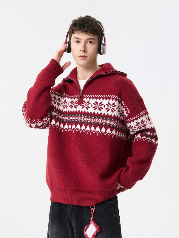 Autumn and Winter American-Style Heavyweight Turtleneck Sweaters for Men and Women, Trendy Loose-Fitting Christmas Fair Isle Pattern Knit Jackets Autumn and Winter American-Style Heavyweight Turtleneck Sweaters for Men and Women, Trendy Loose-Fitting Christmas Fair Isle Pattern Knit Jackets