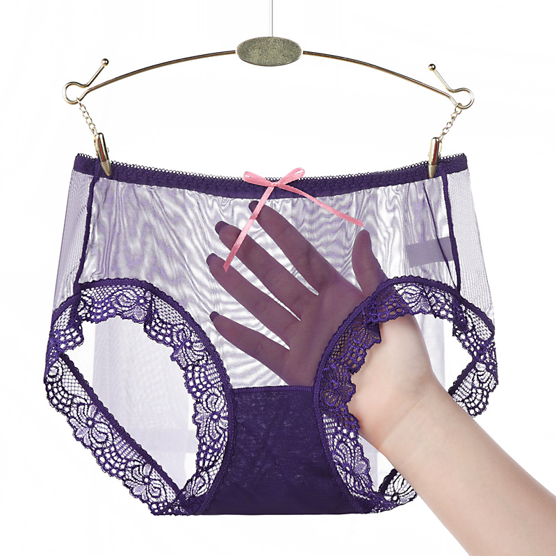 Algodón transparente sin marcas, calzoncillos de dama sexy, malla de encaje transpirable y fresco, calzoncillos de cintura baja.