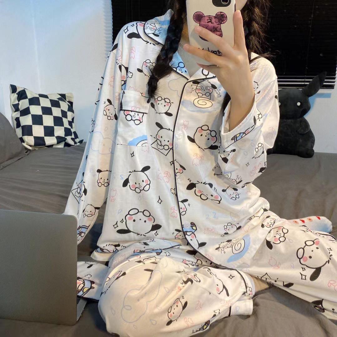 2025 otoño nuevo estilo pantalones de manga larga lindo pijamas de perro pequeño japonés suelto traje de servicio a domicilio casual primavera