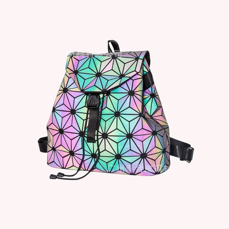 Mochila reflectante empalme pu cuero triangulo sastring House Sanisheng geométrico rombo cuero colorido cuero artificial